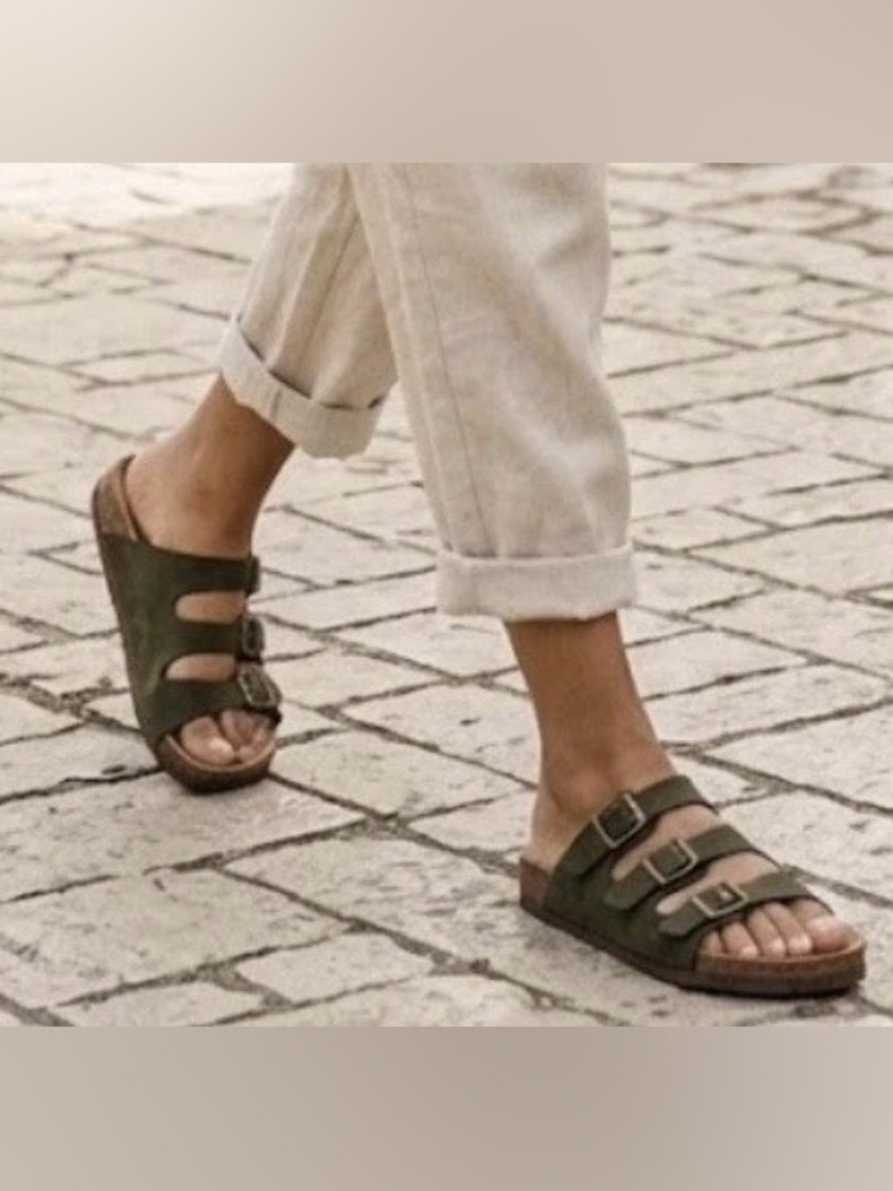 Madden Girl Women's Sandals - Women's Olive Three Straps Faux Leather Slides